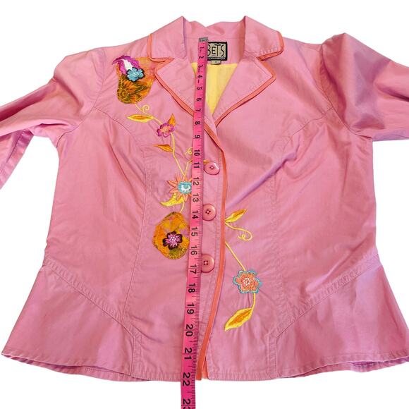 BETS by Canvasbacks Pink Floral Embroidered Cotton Lightweight Blazer Women Sz 8 - Picture 11 of 11